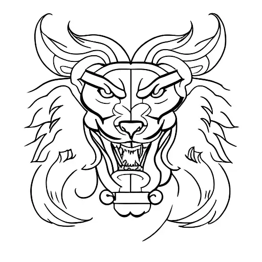 A minimalist tattoo of a dragon and a lion intertwined, symbolizing strength and power. tattoo design idea