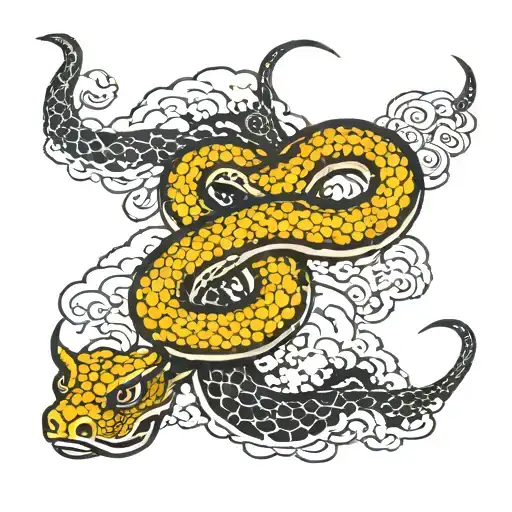japanese clouds ourobors snake tattoo design idea