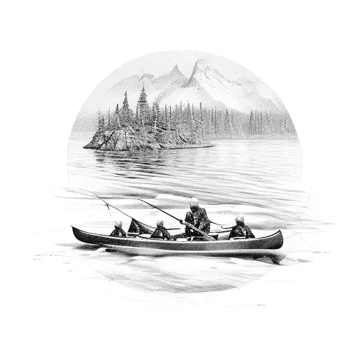 northern canada nature - canoes and fishing tattoo design idea