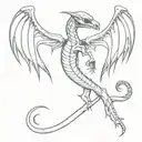 Snake skeleton with four wings and horns bahamut head tattoo design idea