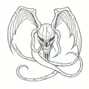 Snake skeleton with four wings and horns bahamut head tattoo design idea
