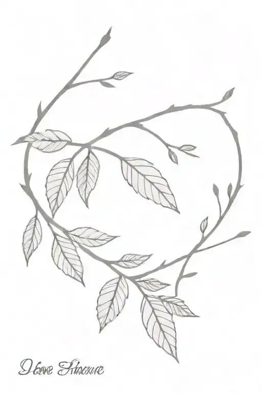 straight arrow going thru a leaf branch intertwined tattoo design idea