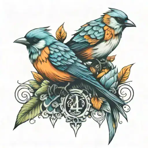 444 and 3 birds tattoo design idea