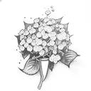 hydrangea and a book and a newspaper and a whiskey glass tattoo design idea