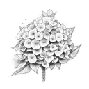 hydrangea and a book and a newspaper and a whiskey glass tattoo design idea