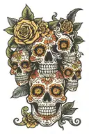 sugar skull see no evil speak no evil hear no evil flower snakes tattoo design idea