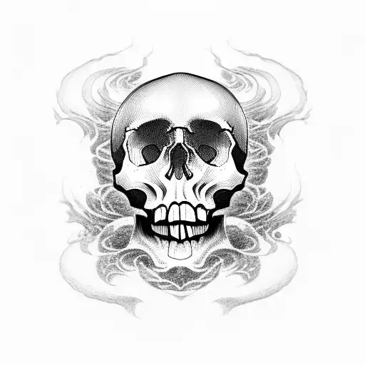 skull with Japanese wave effect over the skull.   tattoo design idea