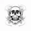 skull with Japanese wave effect over the skull.   tattoo design idea