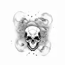 skull with Japanese wave effect over the skull.   tattoo design idea