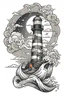 lighthouse storm tattoo design idea
