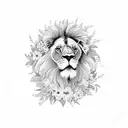 Lion surrounded by flowers tattoo design idea