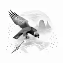 peregrine falcon dive with an arrow in the background tattoo design idea