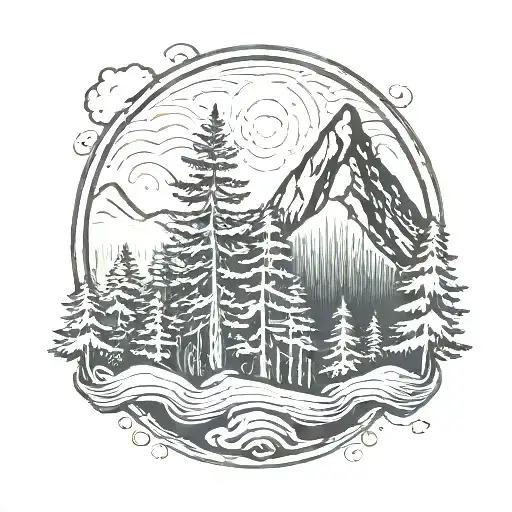 Twin Peaks symbol and forest tattoo design idea