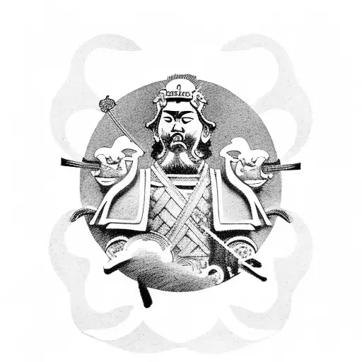 Marcus Aurelius fighting a samurai and sun Tzu  tattoo design idea