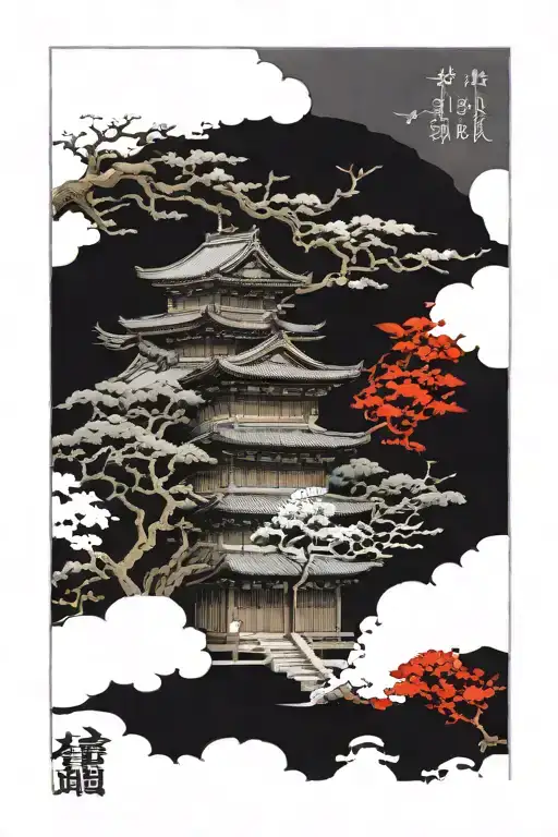 japanese samuri temple The temple tattoo design idea