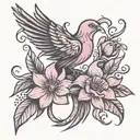 flower bird breast cancer ribbon tattoo design idea