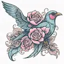 flower bird breast cancer ribbon tattoo design idea