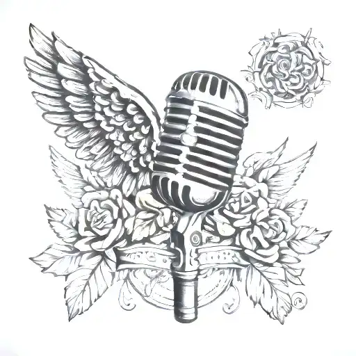 vintage mic wing attached tattoo design idea