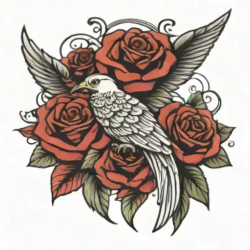 neck mic roses wings  tattoo design idea