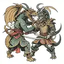 samurai and dragons fighting each other tattoo design idea