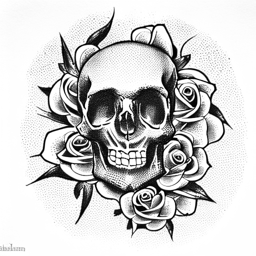 skull with roses tattoo design idea