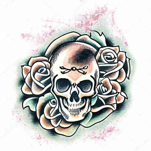 skull with roses tattoo design idea