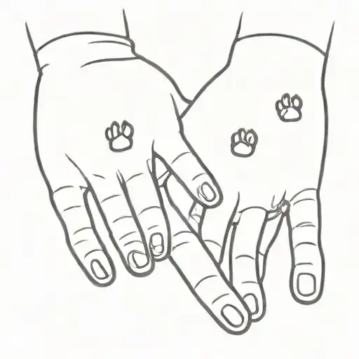 hand and two dog paws connected tattoo design idea
