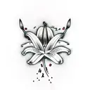 illuminated lily in 2D with japanese letters vertically underneath tattoo design idea