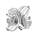 illuminated lily in 2D with japanese letters vertically underneath tattoo design idea