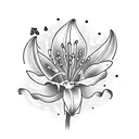 illuminated lily in 2D with japanese letters vertically underneath tattoo design idea