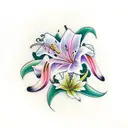 illuminated lily in 2D with japanese letters vertically underneath tattoo design idea