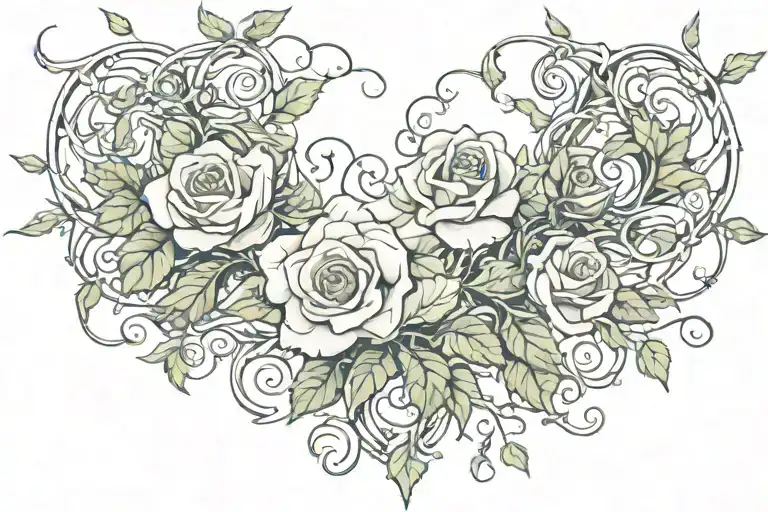 rose vines with ivy vines chest piece tattoo design idea