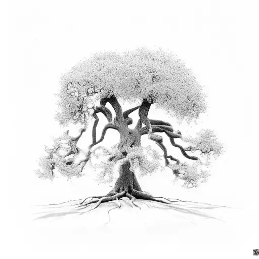 oak tree that has a cross in it's trunk that then goes into dna as the roots  tattoo design idea