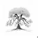 oak tree that has a cross in it's trunk that then goes into dna as the roots  tattoo design idea