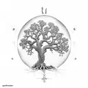 oak tree that has a cross in it's trunk that then goes into dna as the roots  tattoo design idea