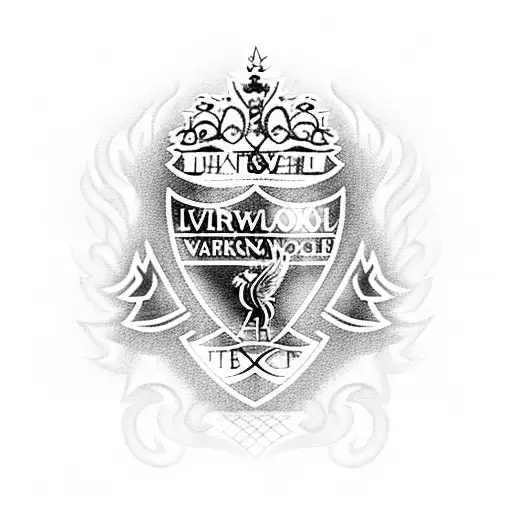 A blackwork design showcasing the Liverpool FC crest with flames surrounding it, representing their fiery spirit tattoo design idea