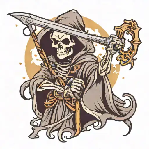 cute grim reaper holding a scythe tattoo design idea