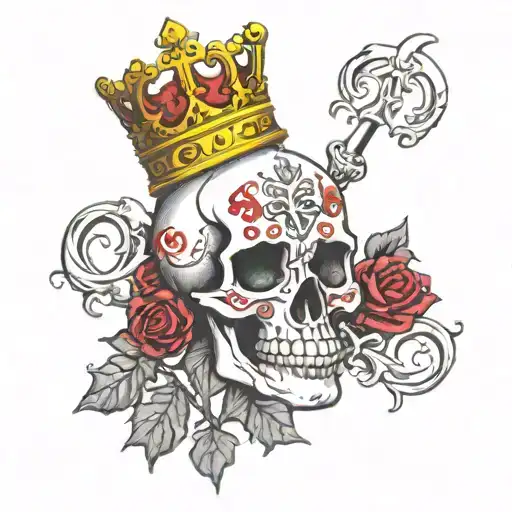 M word with Crown aries skull tattoo design idea