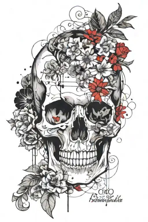 skull with text "To see a World in a Grain of Sand And a Heaven in a Wild Flower  Hold Infinity in the palm of your hand tattoo design idea