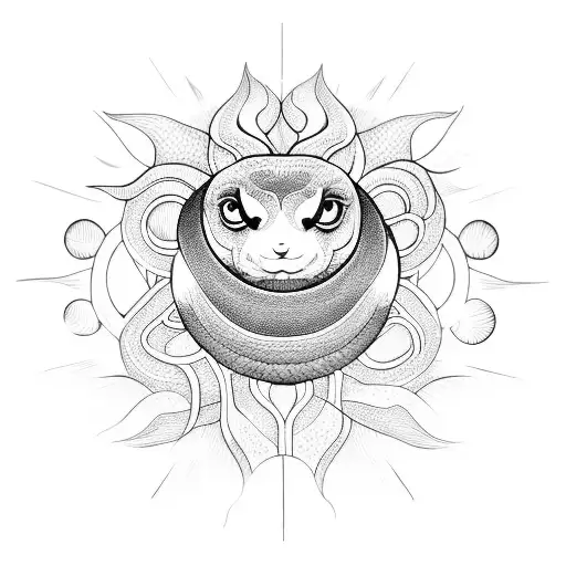 A yoga pose with a snake forming the shape of the sun in the background tattoo design idea