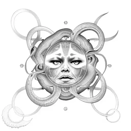 sun with infinity symbol made by snake tattoo design idea