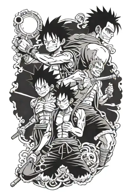 gear second luffy, zoro one piece and itachi uchiha tattoo design idea