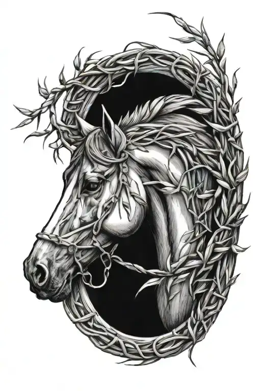 horse shoe wrapped in willow branch tattoo design idea