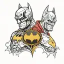 half ironman face, half batman face tattoo design idea