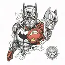 half ironman face, half batman face tattoo design idea