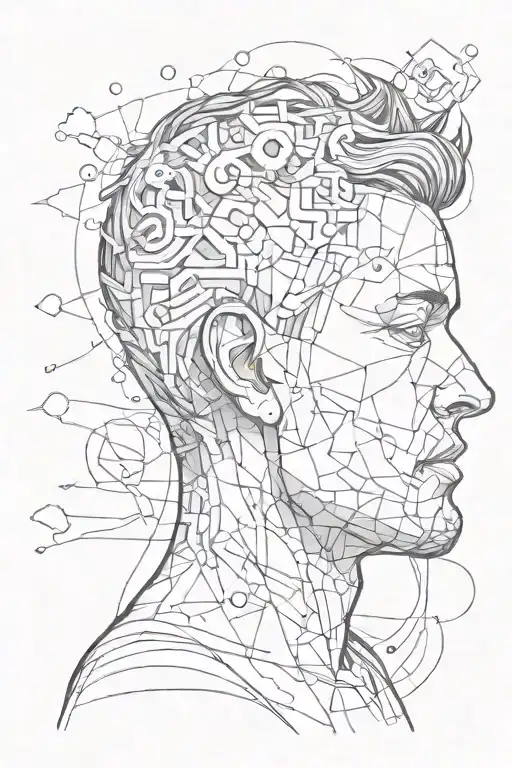 struggling with overthinking concept exploded head tattoo design idea