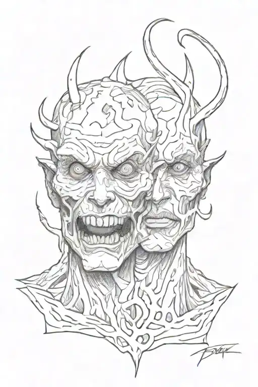 battling my own struggles two face morphing demons tattoo design idea