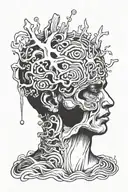 struggling with overthinking concept exploded head tattoo design idea