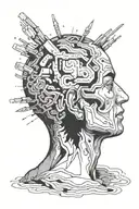 struggling with overthinking concept exploded head tattoo design idea