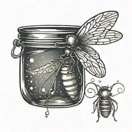 A firefly illuminating a jar with its light tattoo design idea